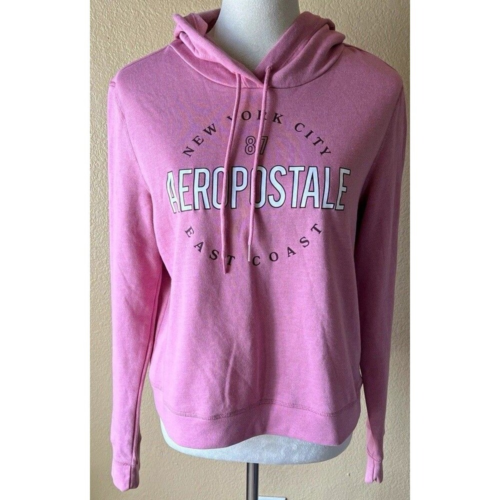 Aéropostale Women’s Pink Logo Graphic Fleece Pullover Hoodie Size M